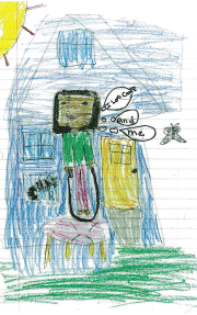 Drawing of girl saying, 'I love Camp and me'